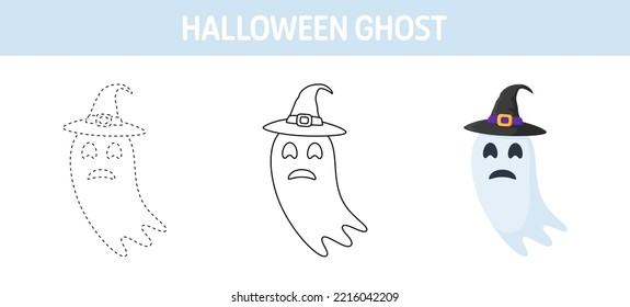 Hoja de cálculo de seguimiento y coloreado de Ghost With Hat para niños