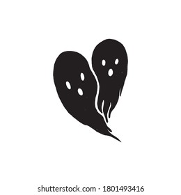 Ghost heart for Halloween vector spooky isolated on white background devil evil cartoon illustration doodle. Heart shape.
