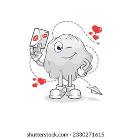 the ghost hold love letter illustration. character vector