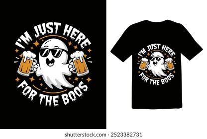 Ghost Holding Beer Canecas Halloween Party Shirt Design, ilustração vetorial design de t-shirt tipográfica, Halloween Beer Ghost Graphic for Party T-Shirts