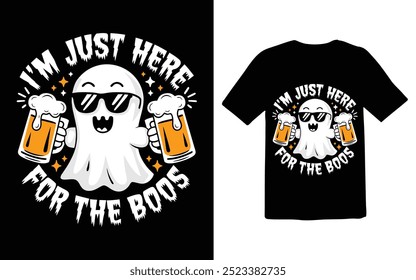 Ghost Holding Beer Mugs Halloween Party Shirt Design, vector illustration typographic t-shirt design,Halloween Beer Ghost Graphic for Party T-Shirts