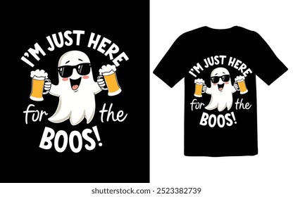 Ghost Holding Beer Mugs Halloween Party Shirt Design, vector illustration typographic t-shirt design,Halloween Beer Ghost Graphic for Party T-Shirts