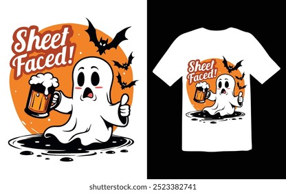 Ghost Holding Beer Mugs Halloween Party Shirt Design, vector illustration typographic t-shirt design,Halloween Beer Ghost Graphic for Party T-Shirts