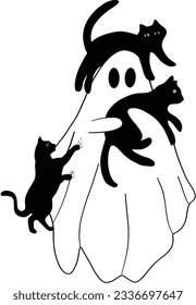 Ghost holding black cat  ghost and 3 funny black cats  illustration