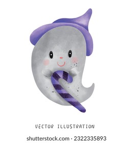 Ghost holding candy cane for Halloween