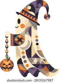 ghost holding chain side profile facing left full body horror decorative vector illustration