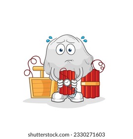the ghost holding dynamite character. cartoon mascot vector