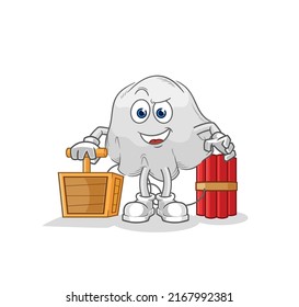 the ghost holding dynamite detonator. cartoon mascot vector
