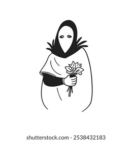 a ghost are holding flowers 