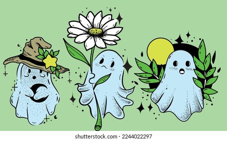 The ghost holds the flower the night the moon stars