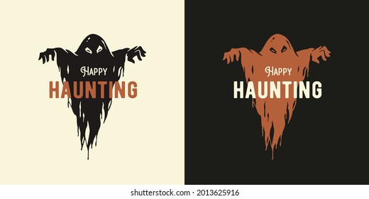 Ghost horror halloween for halloween print. Fear evil spirit or spectre for t-shirt halloween design. Spooky phantom for dark haunted halloween party