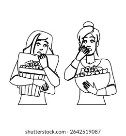 fantasma horror assistindo vetor mulher. pesadelo assombrado, terror misterioso, assustadora fantasma horror assistindo personagem mulher. pessoas linha preta lápis desenho ilustração