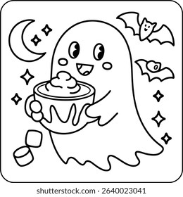 Ghost with Hot Chocolate Coloring Page