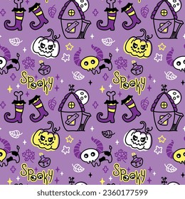 Ghost house on a scary night. Halloween characters. Kid print. seamless print.