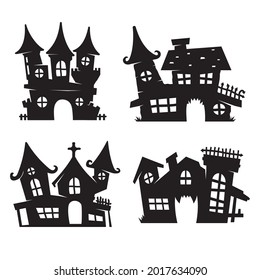 Vector de la casa fantasma. silueta de castillo fantasma para decorar tarjetas de Halloween