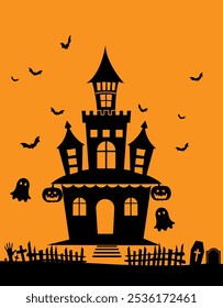 Ghost House vector illustration, Haunted House vector sign with creepy house, Haunted House isolated. Halloween poster design vector. Scary castle