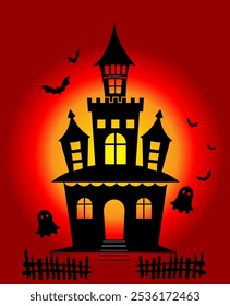 Ghost House vector illustration, Haunted House vector sign with creepy house, Haunted House isolated. Halloween poster design vector. Scary castle