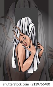 Ghost with human mask vector illustration