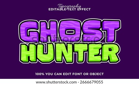 Ghost Hunter editable text effect in a playful cartoon style. Vector typography for game titles and Halloween designs.