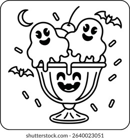 Ghost Ice Cream Sundae Coloring Page