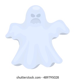Ghost icon in cartoon style isolated on white background. Black and white magic symbol stock vector illustration.