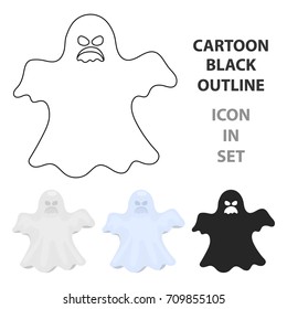 Ghost icon in cartoon style isolated on white background. Black and white magic symbol stock vector illustration.