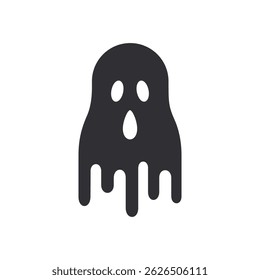 Ghost icon. The Halloween symbol. The black mask. A molten face. Streaks of paint. Flowing liquid. Paint splatter. Molten. Sad face. Vector emoji. Emoji face. Face symbol. Avatar sign. Sticker