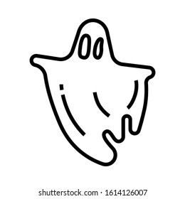 Ghost icon in line style and pixel perfect technique. Spooky  spirit sign for taro cards or game web design. Isolated color object on white background.