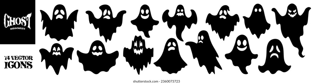 Ghost icon set. Halloween monster set. Silhouette style.