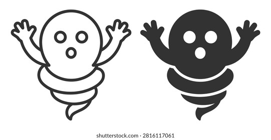 ghost icon set in outline and silhouette style for Halloween and spooky themes on transparent background