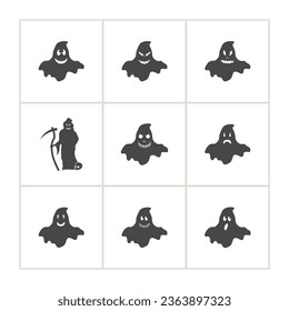 ghost icon set. ghost silhouette set. ghost emoticon set. grim Reaper silhouette