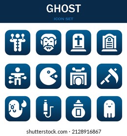 ghost icon set. Vector thin line illustrations related with Voodoo doll, Dracula and Gravestone