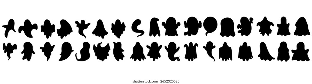 Ícone fantasma do conjunto de vetores. Coleção de sinais de ilustração fantasma. Símbolo de espectador. Logotipo do Halloween. Marca espirituosa.