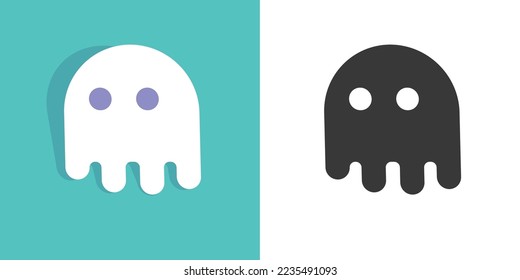 Ghost icon vector or sheet gost bogle cartoon black white pictogram graphic isolated illustration, cute shape silhouette flat simple design, idea of fly soul spirit funny clipart face editable image