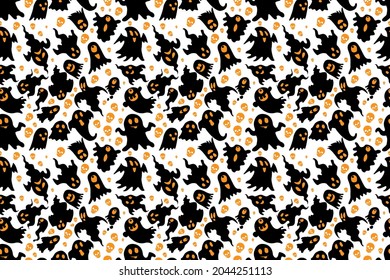 Ghost icons, Halloween seamless pattern wallpaper background. Ghost character on Halloween. Ghost vector.