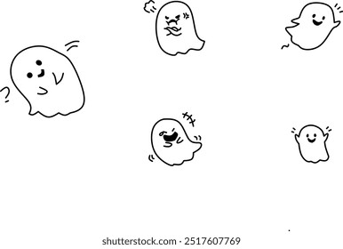 Ghost icons in line art style expressing different emotions. Great for your design projects, offering a fun and unique way to add personality.