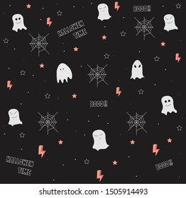 Ghost icons and spider halloween pattern wallpaper background - Vektör