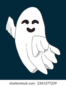Ghost illustration image. 
Hand drawn image artwork of a ghost. 
Simple cute original logo.
Hand drawn vector illustration for posters, cards, t-shirts.