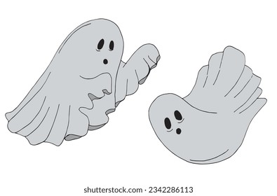 Imagen de ilustración fantasma. 
Dibujo manual de imágenes de un fantasma. 
Simple y lindo logo original.
Ilustración vectorial dibujada a mano para afiches, tarjetas, camisetas.