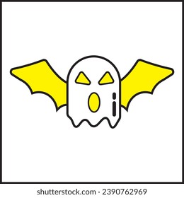 ilustración fantasma de diseño vectorial con alas murciélago y color amarillo. apto para logotipos, íconos, carteles, diseños de camisetas, pegatinas, anuncios, empresas, conceptos, sitios web.