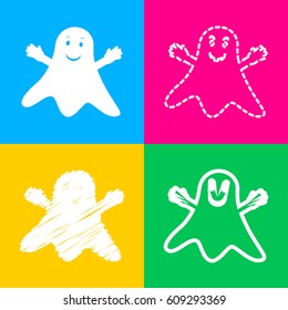 Ghost isolated sign. Four styles of icon on four color squares.