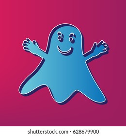 Ghost isolated sign. Vector. Blue 3d printed icon on magenta background.