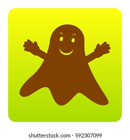 Ghost isolated sign. Vector. Brown icon at green-yellow gradient square with rounded corners on white background. Isolated.