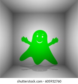 Ghost isolated sign. Vector. Green icon with shadow in the room.