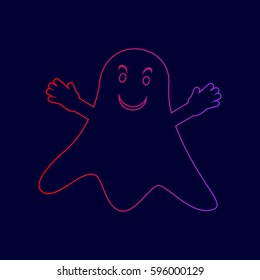 Ghost isolated sign. Vector. Line icon with gradient from red to violet colors on dark blue background.
