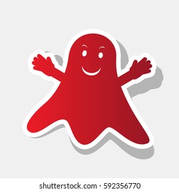 Ghost isolated sign. Vector. New year reddish icon with outside stroke and gray shadow on light gray background.