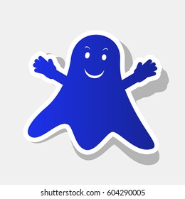 Ghost isolated sign. Vector. New year bluish icon with outside stroke and gray shadow on light gray background.