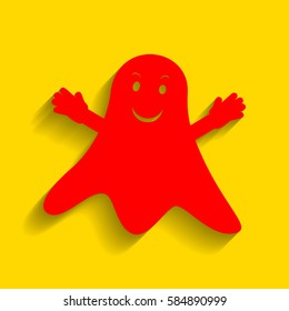 Ghost isolated sign. Vector. Red icon with soft shadow on golden background.