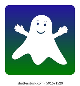 Ghost isolated sign. Vector. White icon at green-blue gradient square with rounded corners on white background. Isolated.