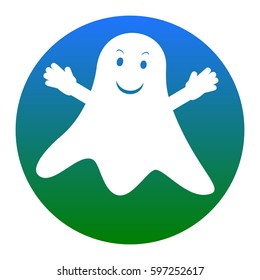 Ghost isolated sign. Vector. White icon in bluish circle on white background. Isolated.